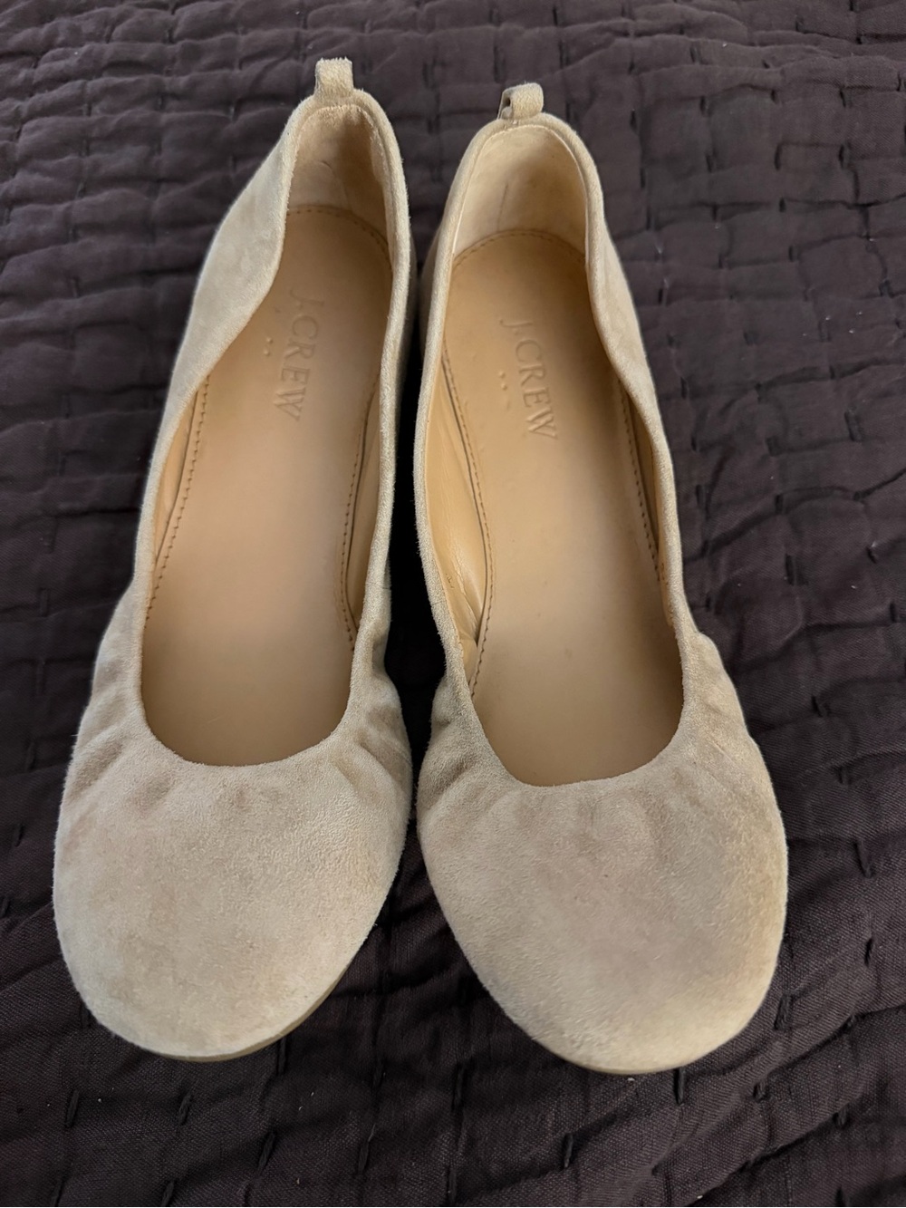 J. Crew Suede Ballet Flats in Light Beige